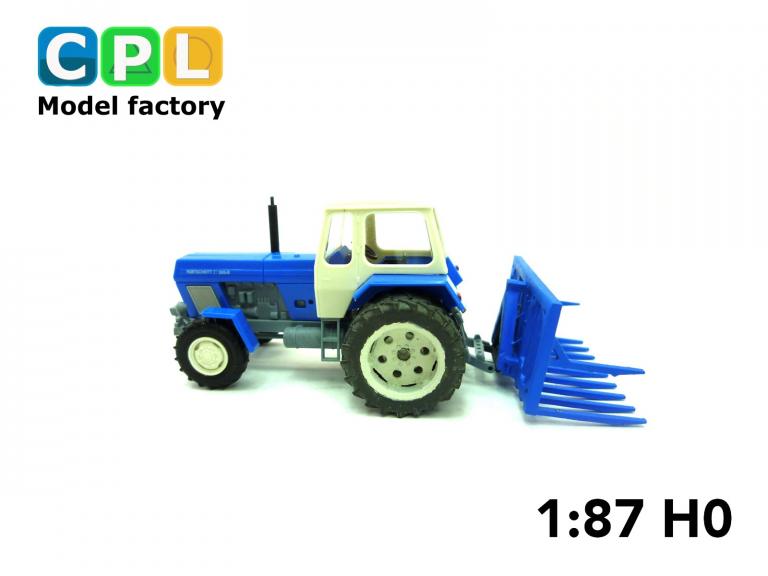 Set Traktor Fortschritt ZT303 mit Doppelbereifung und Silogabel T301 blau / blau